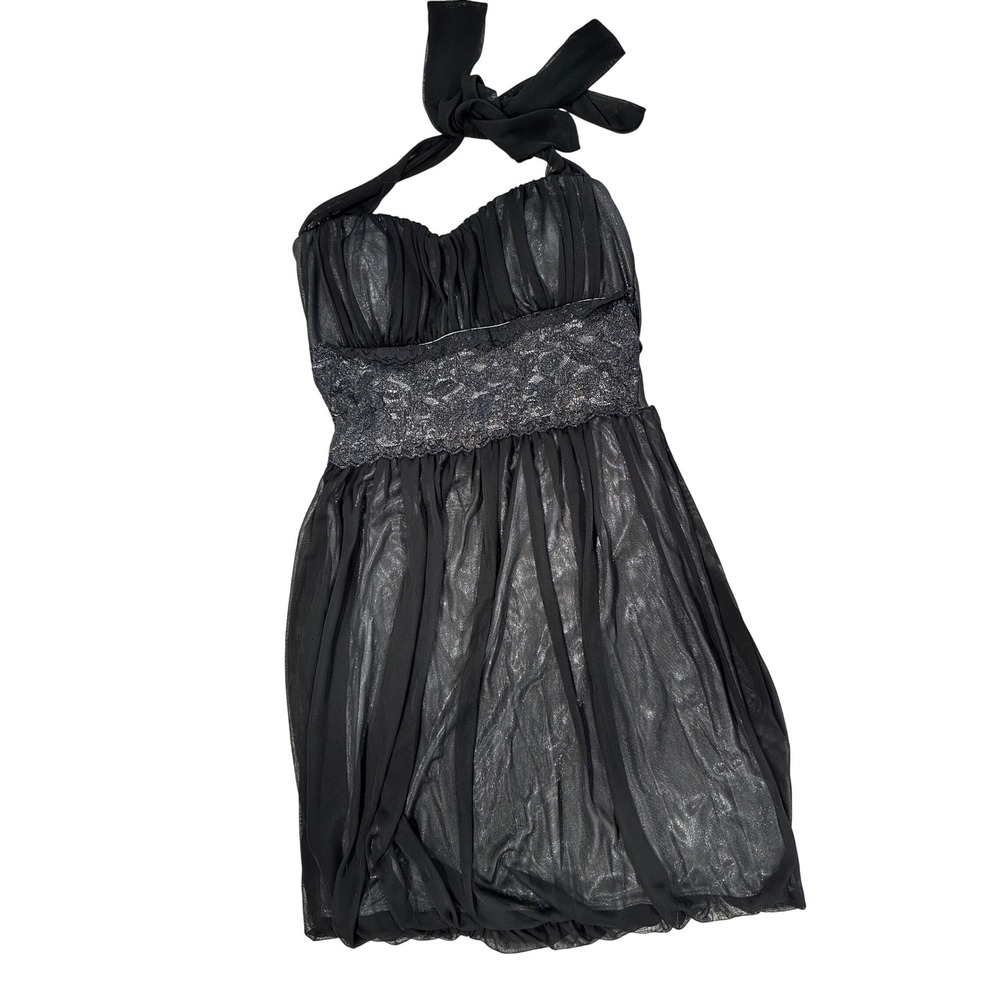 Womens Black Silver Halter Lace Waist Dress M